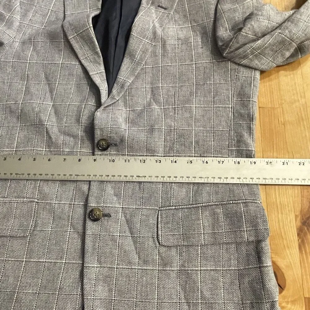 Stafford Blazer Classic Fit Linen Blend Windowpane Plaid Sport Coat 38R New‎